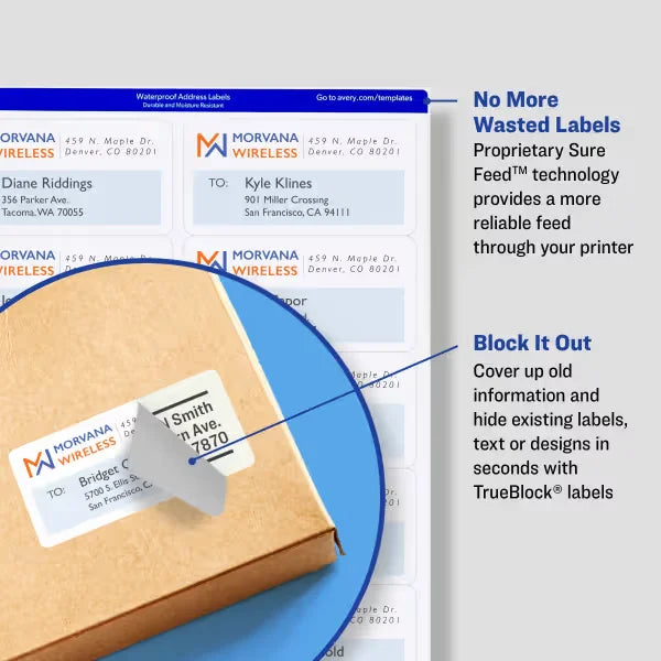 Avery&reg; TrueBlock&reg; Shipping Labels, Sure Feed&trade; Technology, Permanent Adhesive, 3-1/3" x 4", 150 Labels (5264)