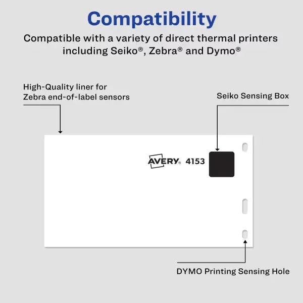 Avery&reg; Direct Thermal Shipping Labels, 2-1/8" x 4", White, Permanent, 1 Roll, 140 Labels (4153)