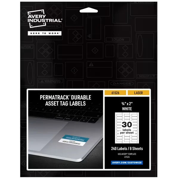 Avery&reg; PermaTrack&reg; White Asset Tag Labels, 3/4" x 2", 240 Labels (61526)