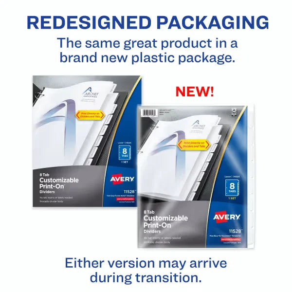 Avery&reg; Print-On&trade; Dividers, 8-Tab Set (11528)