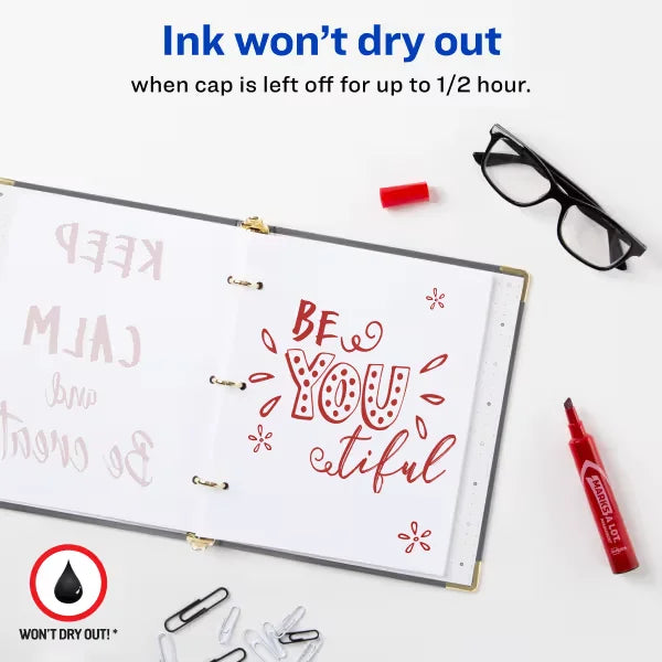Avery(R) Marks A Lot(R) Permanent Markers, Regular Desk-Style Size, Chisel Tip, 1 Red Marker (07887)