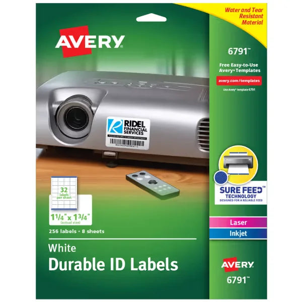 Avery&reg; Durable ID Labels, Permanent Adhesive, 1-1/4” x 1-3/4”, 256 Labels (6791)