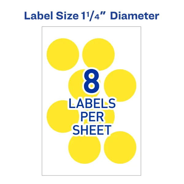 Avery&reg; Removable Color-Coding Labels, Removable Adhesive, Neon Yellow, 1-1/4" Diameter, 400 Labels (5499)