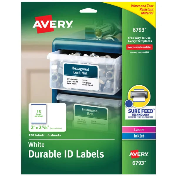 Avery&reg; Durable ID Labels, Permanent Adhesive, 2" x 2-5/8" , 120 Labels (6793)