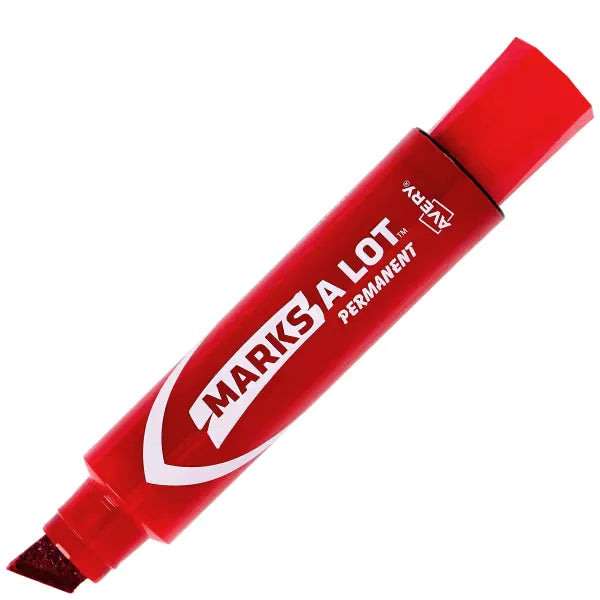 Avery&reg; Marks A Lot&reg; Permanent Marker, Jumbo Desk-Style Size, Chisel Tip, Red Marker (24147)