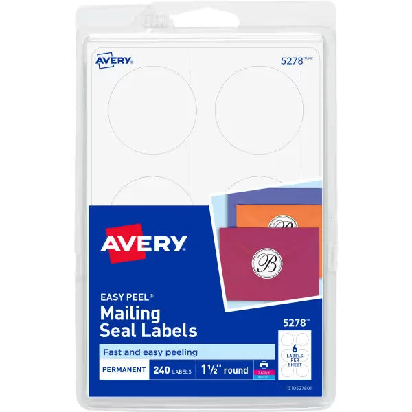 Avery&reg; Mailing Seals, Permanent Adhesive, 1-1/2" , 240 Labels (5278)