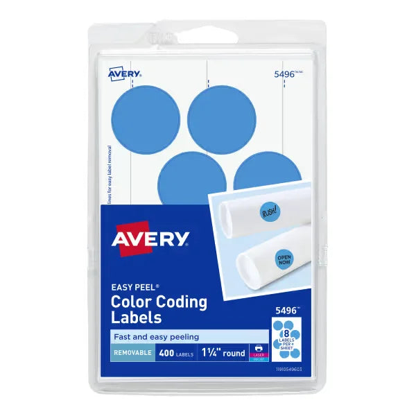 Avery&reg; Removable Color-Coding Labels, Removable Adhesive, Light Blue, 1-1/4" Diameter, 400 Labels (5496)