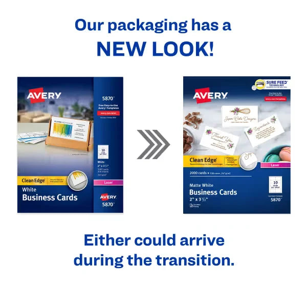 Avery&reg; Clean Edge&reg; Printable Business Cards with Sure Feed Technology, 2" x 3-1/2", White, 2,000 Blank Cards (05870)
