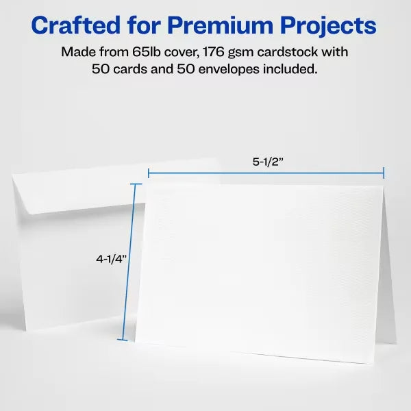 Avery&reg; Note Cards with Envelopes, 4-1/4" x 5-1/2", Textured White, Inkjet Printer Compatible, 50 Total (3379)