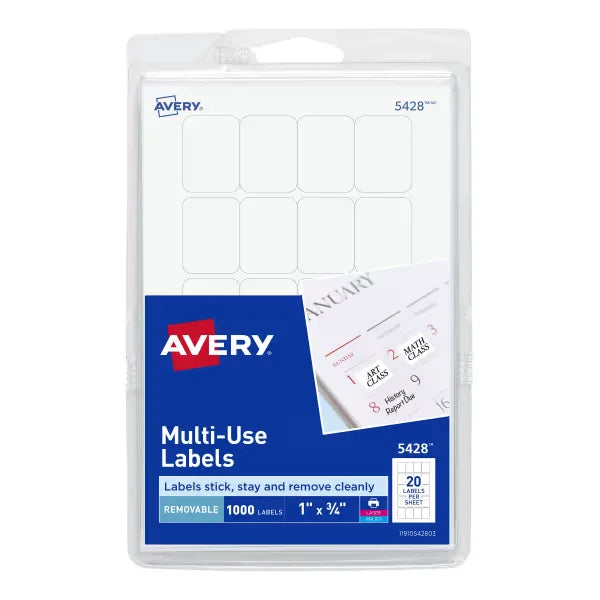 Avery&reg; Removable  Labels, Removable Adhesive, 1" x 3/4", 1,000 Labels (5428)