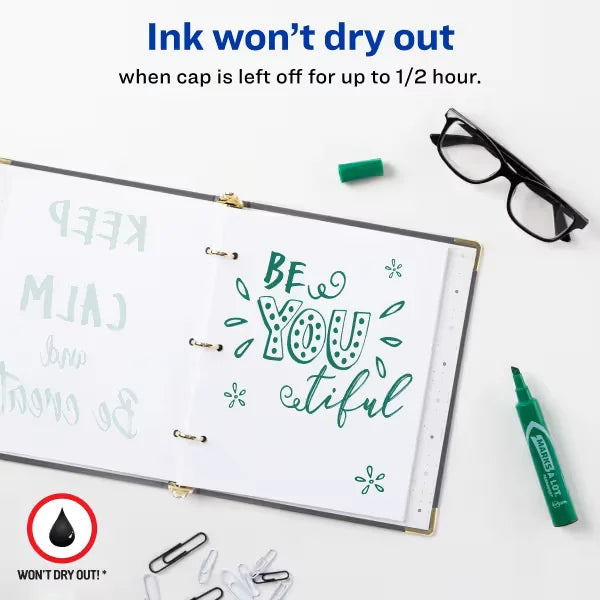 Avery(R) Marks A Lot(R) Permanent Markers, Regular Desk-Style Size, Chisel Tip, 1 Green Marker (07885)