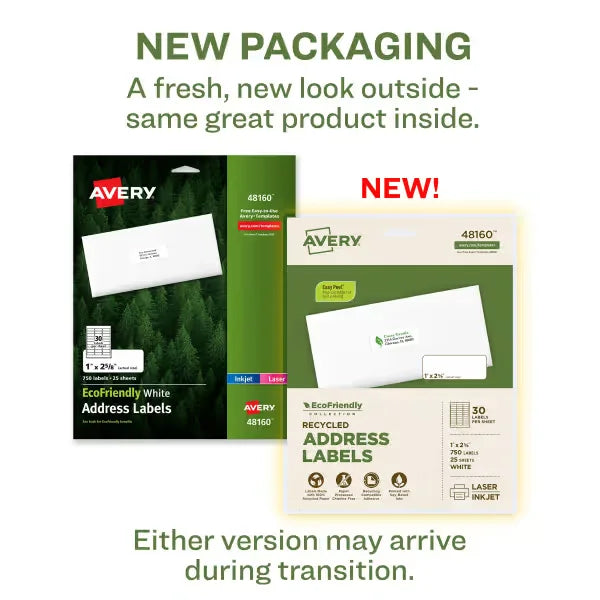 Avery&reg; EcoFriendly Recycled Address Labels, 1" x 2-5/8", White, Permanent, 750 Printable Labels (48160)