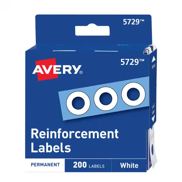Avery&reg; Self-Adhesive Hole Reinforcement Stickers, 1/4" Diameter, Non-Printable, 200 Total (5729)