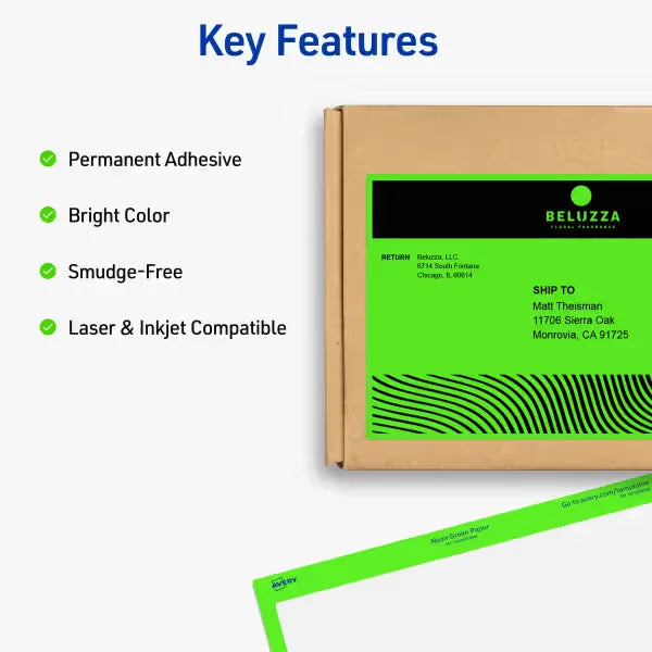 Avery Shipping Labels, 5-1/2" x 8-1/2", Neon Green, Laser & Inkjet Compatible, 200 Labels Total (5952)