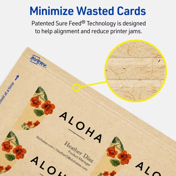 Avery&reg; Kraft Brown Business Cards with Sure Feed&reg;  Technology, 2" x 3.5", Laser/Inkjet, 150 Business Cards (28311)