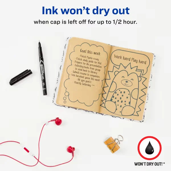 Avery(R) Marks A Lot(R) Permanent Markers, Pen-Style Size, Ultra Fine Tip, 3 Black Markers (09230)
