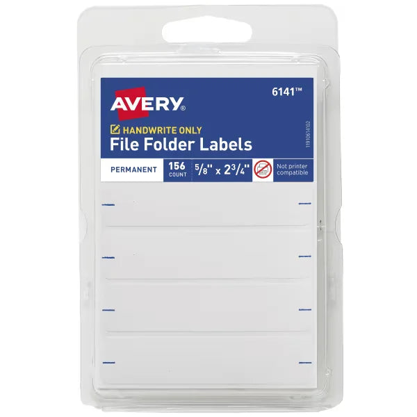 Avery&reg; File Folder Labels, 5/8" x 2-3/4" File Labels, White, Non-Printable, 156 Filing Labels Total (6141)
