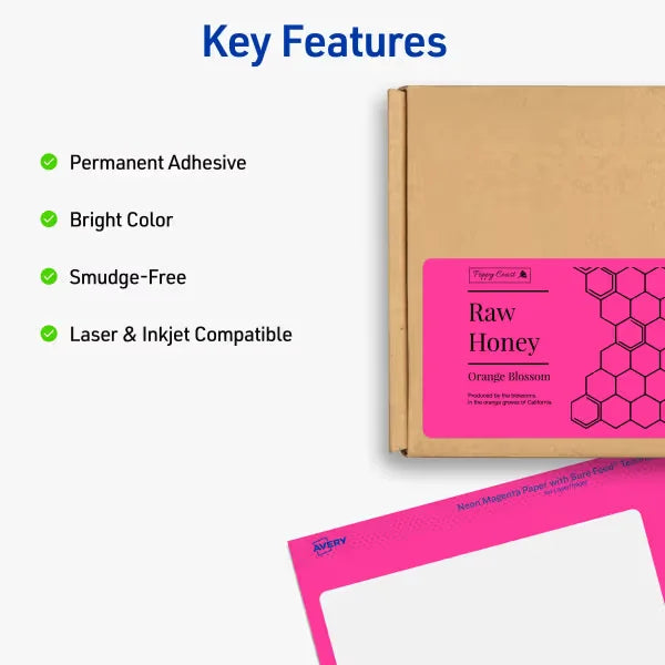 Avery Shipping Labels with Sure Feed, 2" x 4", Neon Green, Laser & Inkjet Compatible, 500 Labels Total (5956)