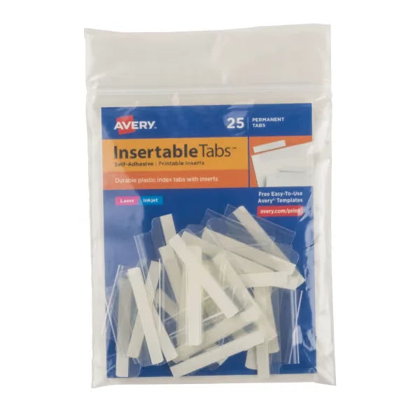 Avery&reg; Index Tabs with Printable Inserts, 1.5", Self-Adhesive, 25 Tabs Total (16230)