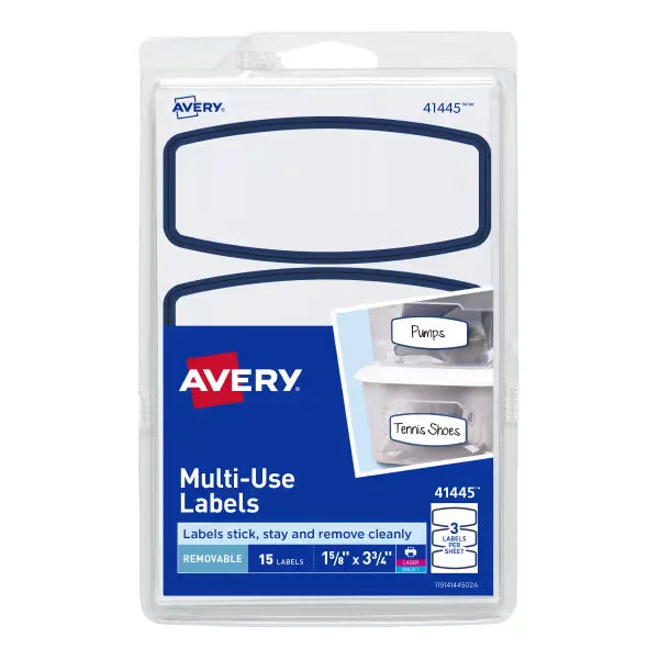 Avery&reg;  Removable Multiuse Labels, Removable Adhesive, Blue Border, 3-3/4" x 1-5/8" Arched, 15 Labels (41445)