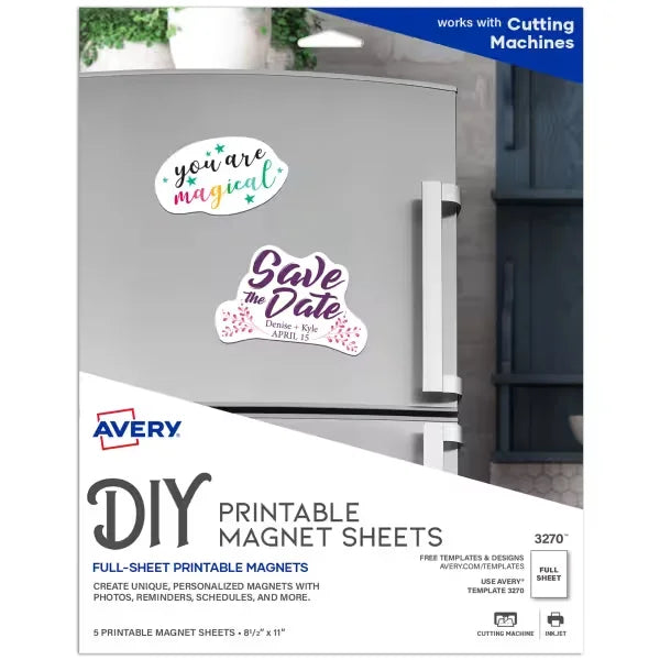 Printable Magnet Sheets, 8-1/2" x 11", Inkjet Printer, 5 Matte White Sheets (3270)
