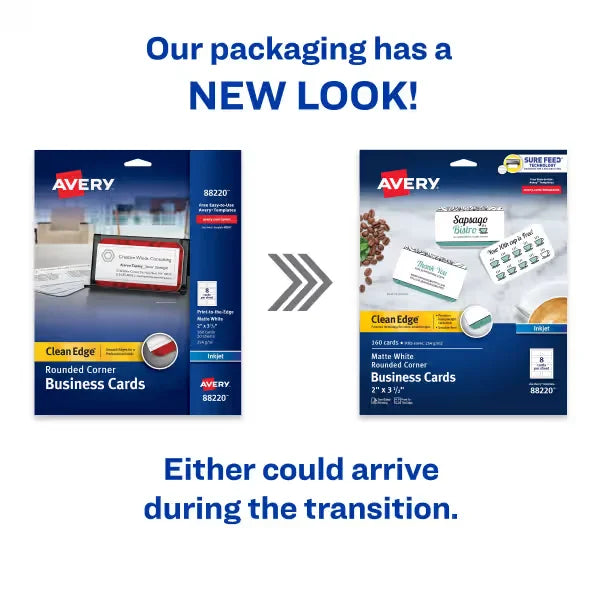 Avery&reg; Clean Edge&reg; Business Cards with Sure Feed Technology, Rounded Corners, 2" x 3-1/2", White, 160 Cards (88220)