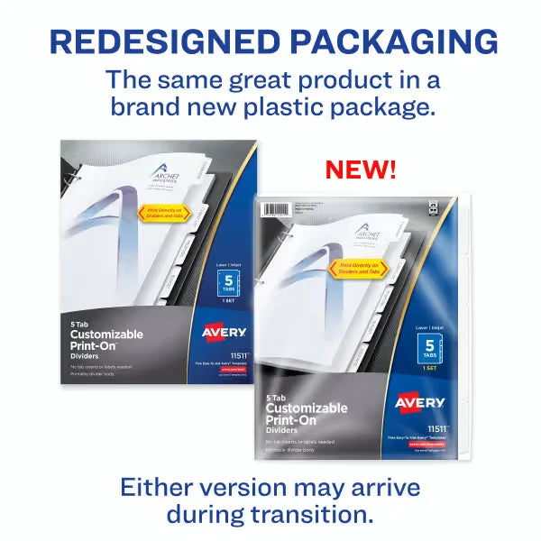 Avery&reg; Print-On&trade; Dividers, 5-Tab Set (11511)