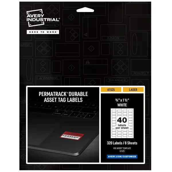 Avery&reg; PermaTrack&reg; White Asset Tag Labels, 3/4" x 1-1/2", 320 Labels (61525)