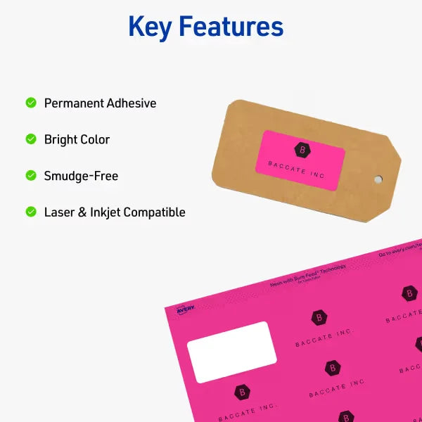 Avery Address Labels with Sure Feed, 1" x 2-5/8", Assorted Neon, Laser & Inkjet Compatible, 450 Labels Total (5979)