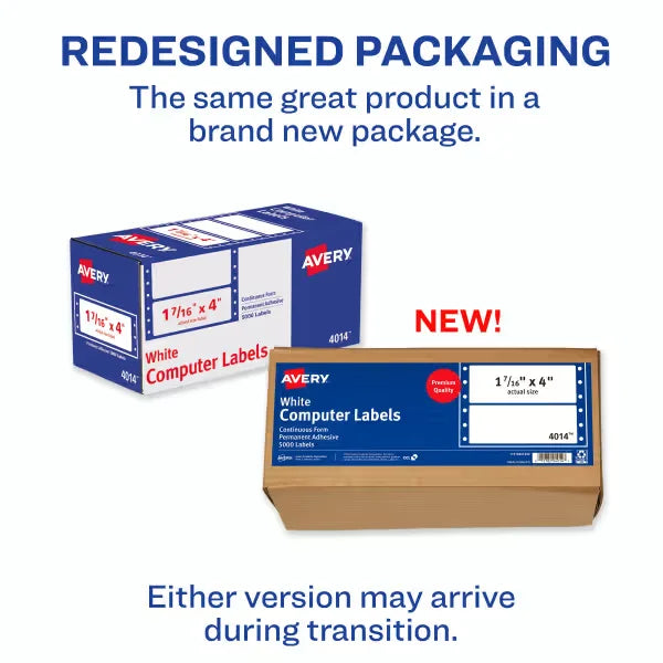 Avery&reg; White Computer Labels, 1-7/16" x 4", Dot Matrix Labels and Pin-Feed Labels, 5,000 Total (4014)