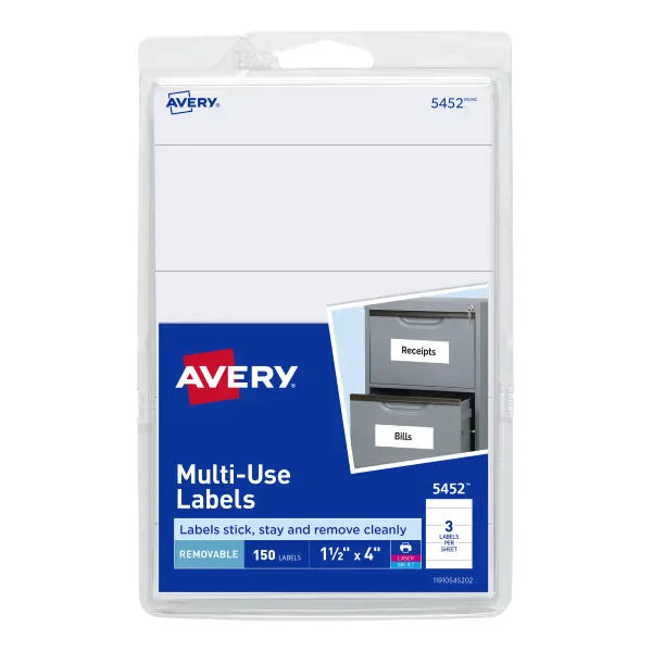 Avery&reg; Removable Labels, Removable Adhesive, 1-1/2" x 4", 150 Labels (5452)