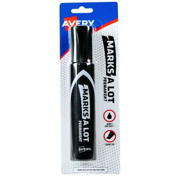 Avery&reg; Marks A Lot&reg; Permanent Markers, Jumbo Desk-Style Size, Chisel Tip, Black Marker (24138)