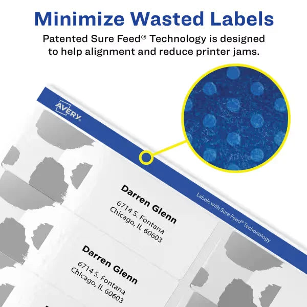 Avery&reg; Easy Peel&reg; Address Labels, Sure Feed&trade; Technology, Permanent Adhesive, 1-1/3" x 4", 350 Labels (5262)