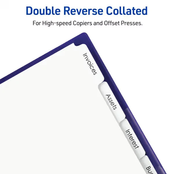 Avery&reg; Print-On 5-Tab Dividers for Copiers and Offset Presses, Single Reverse Collated (30 Sets of 20416)