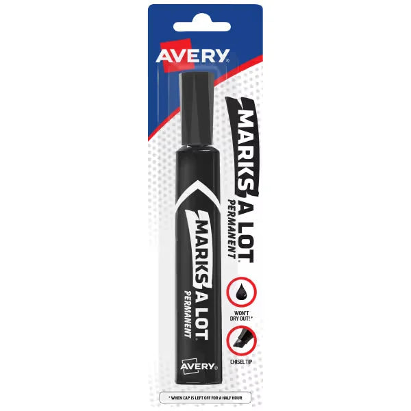 Avery&reg; Marks A Lot&reg; Permanent Markers, Regular Desk-Style Size, Chisel Tip, 1 Black Marker (17888)