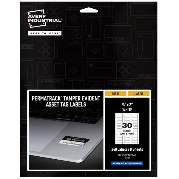 Avery&reg; PermaTrack&reg; Tamper-Evident Asset Tag Labels, 3/4" x 2", 240 Labels (60530)