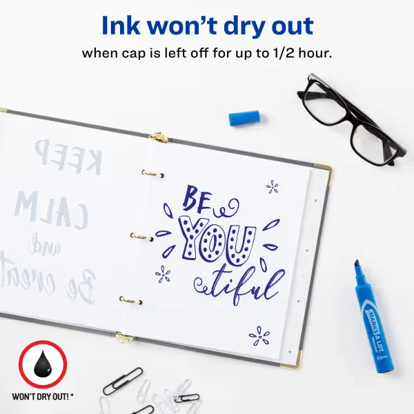 Avery(R) Marks A Lot(R) Permanent Markers, Regular Desk-Style Size, Chisel Tip, 1 Blue Marker (07886)