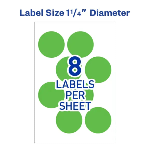 Avery&reg; Removable Color-Coding Labels, Removable Adhesive, Neon Green, 1-1/4" Diameter, 400 Labels (5498)