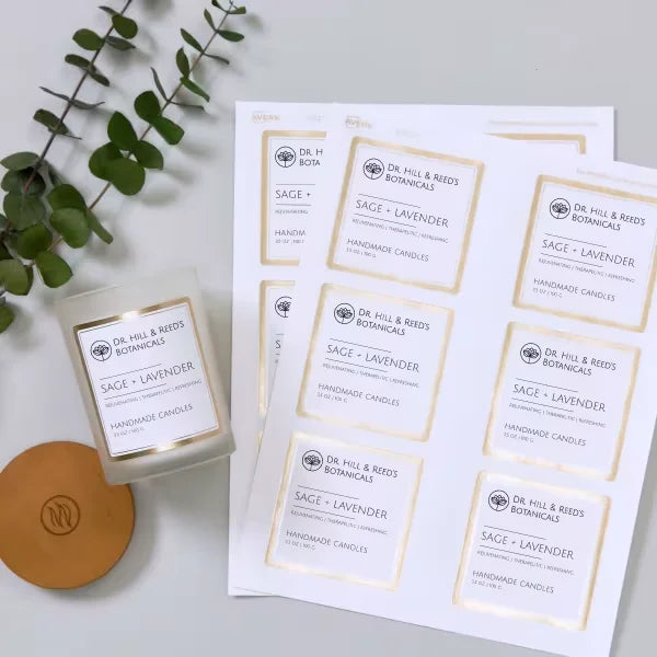 Avery&reg; Matte White Labels with Metallic Gold Borders, 3" x 3" Square Labels, 60 Total, Laser/Inkjet Printable Labels (6542)