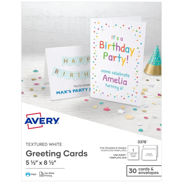 Avery&reg; Half-Fold Greeting Cards with Envelopes, 5-1/2" x 8-1/2", Textured White, Inkjet Printer Compatible (3378)