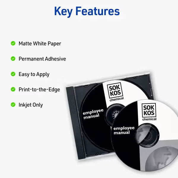 Avery&reg; CD Labels, Matte White, Permanent Adhesive, Inkjet Printers, 100 CD Labels & 200 Spine Labels (8691)