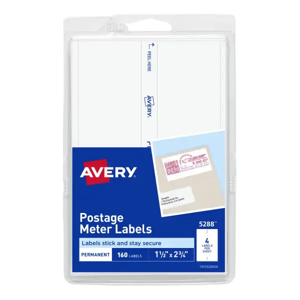 Avery&reg; Postage Meter Labels, Permanent Adhesive, 1-1/2" x 2-3/4", 160 Labels (5288)
