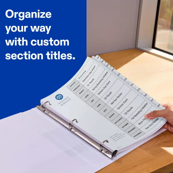 Avery&reg; Ready Index&reg; Jan-Dec Dividers, 12 Tab Set, Customizable Table of Contents, White Tabs (11126)