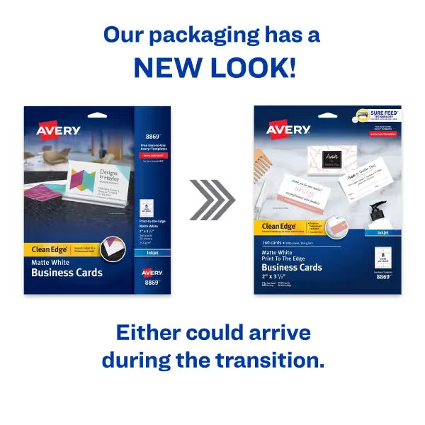 Avery&reg; Clean Edge&reg; Business Cards with Sure Feed Technology, 2" x 3-1/2", White, 160 Blank Cards (08869)