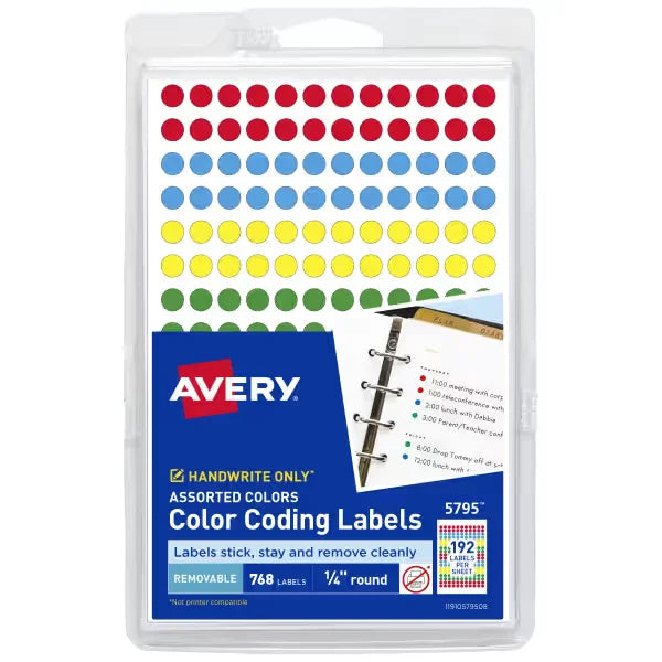 Avery&reg; Color-Coding Removable Labels, 1/4" Diameter, Assorted Colors, Non-Printable, 760 Dot Stickers Total (5795)
