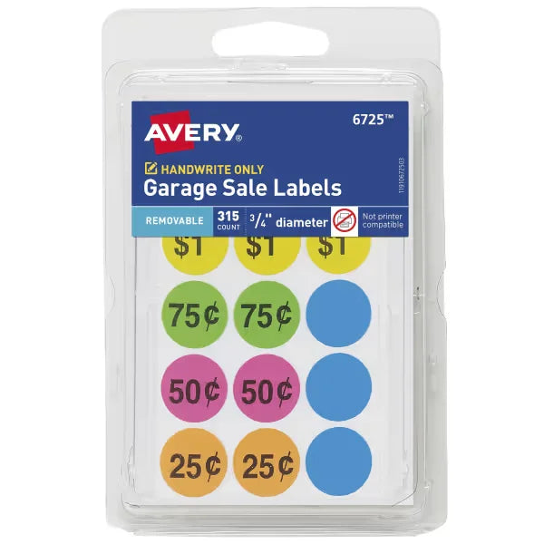 Avery&reg; Garage Sale Stickers, 3/4 Inch Round Stickers, Assorted Colors, Non-Printable, 315 Pricing Stickers Total (6725)