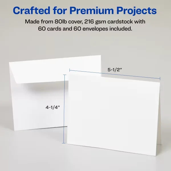 Avery&reg; Note Cards with Envelopes, 4-1/4" x 5-1/2", Matte White, Inkjet Printer Compatible, 60 Total (08315)