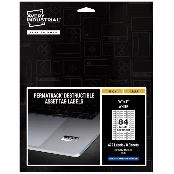Avery&reg; PermaTrack&reg; Destructible Asset Tag Labels, 1/2" x 1", 672 Labels (60535)