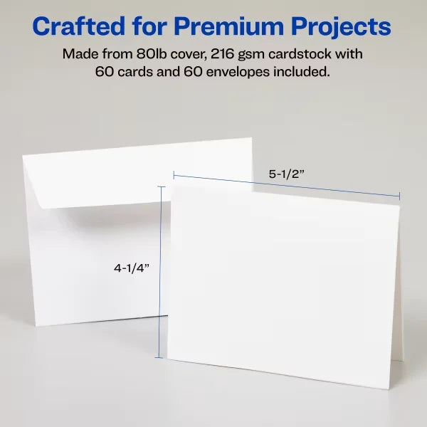 Avery&reg; Note Cards with Envelopes, 4-1/4" x 5-1/2", Matte White, Laser Printer Compatible, 60 Total (5315)
