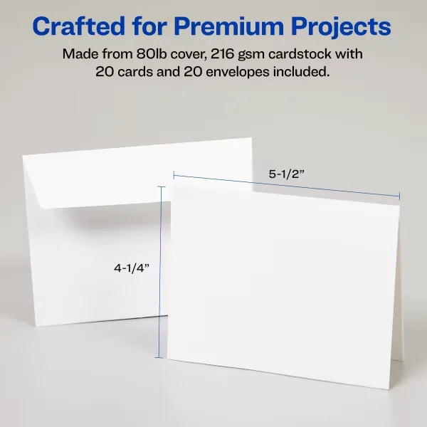 Avery&reg; Quarter-Fold Greeting Cards with Envelopes, 4-1/4" x 5-1/2", Matte White, Inkjet Printers, 20 Total (3266)